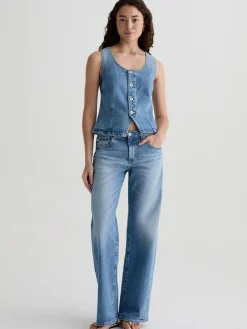 AG Jeans Adria Twisted Leg Low-Rise Wide Leg in Helios