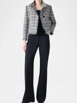 Akris Punto Check Fringe Hem Cropped Jacket in Cream/Black