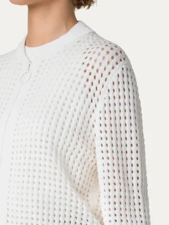 Akris Punto Chunky Mesh Bomber Cardigan in Cream