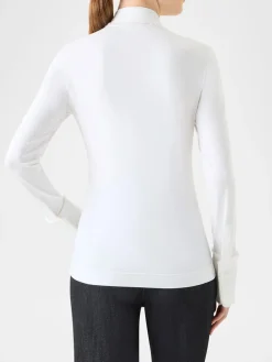 Akris Punto Mixed Media Fringed Button-Down Blouse in Cream