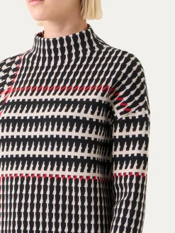 Akris Punto Mock Neck Plaid Sweater in Black/Cream/Vermillion