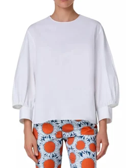 Akris Punto Puff Sleeve Cotton Poplin Blouse in Cream