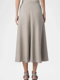Akris Punto Raw Linen 3D Carnation Midi Skirt in Chalk