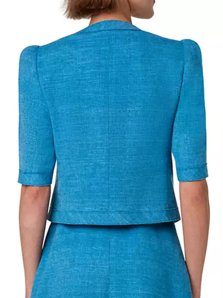 Akris Punto Short Sleeve Silk Blend Jacket in Medium Blue