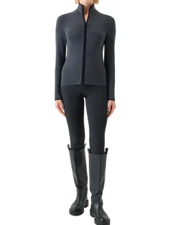 Akris Punto Virgin Wool Knit Zip Cardigan in Charcoal/Black