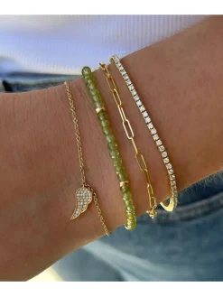 EF Collection Birthstone Bracelet with Gold Rondelles - Peridot