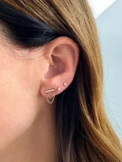 EF Collection Diamond Bar Stud Earring in Yellow Gold