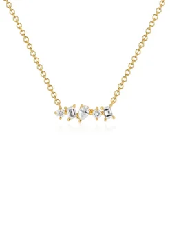 EF Collection Multi Faceted Diamond Mini Bar Necklace in Yellow Gold