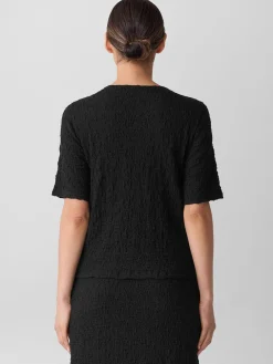 Eileen Fisher Bubble Jacquard Crew Neck Top in Black