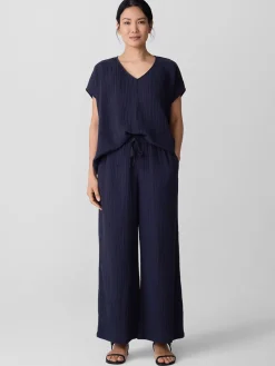 Eileen Fisher Organic Cotton Lofty Gauze Wide-Leg Pant in Ink