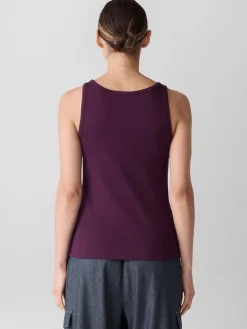 Eileen Fisher Organic Cotton Stretch Rib Scoop Neck Tank in Blackberry