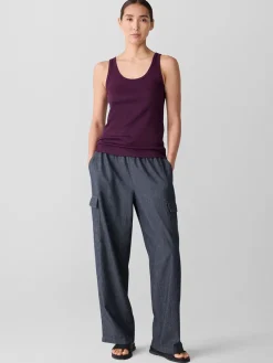 Eileen Fisher Organic Cotton Stretch Rib Scoop Neck Tank in Blackberry