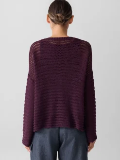 Eileen Fisher Peruvian Organic Cotton Cord Crew Neck Top in Blackberry