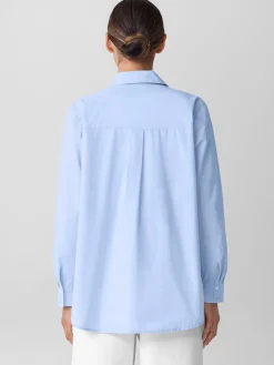 Eileen Fisher Striped Poplin Classic Collar Shirt in Myrtle