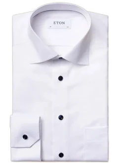 Eton Classic Fit White Twill Dress Shirt with Navy Details