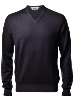 Gran Sasso Vintage Wash Extrafine Merino V-Neck in Charcoal