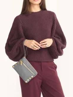 Hammitt Los Angeles Nash Small Clutch in Sonnet Grey/Brushed Gold