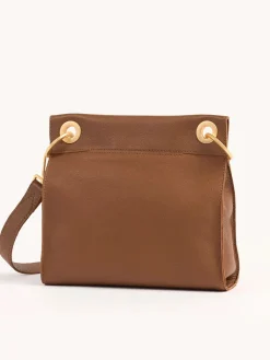 Hammitt Los Angeles Tony Medium Crossbody Bag in Mahogany Pebble/Brushed Gold w/Red Zip