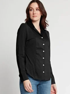 Hinson Wu Donna Long Sleeve Wing Collar "T" Shirt in Black