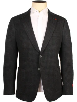 Isaia Double-Face Jersey Sport Jacket in Dark Green/Navy Check