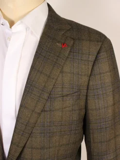 Isaia Sanita Patch Pocket Sport Jacket in Green Plaid