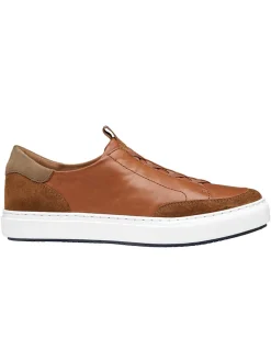 J & M Collection Anson Stretch Lace-to-Toe in Cognac English Suede/Sheepskin