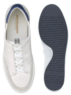 J & M Collection Anson Stretch Lace-to-Toe in White English Suede/Sheepskin