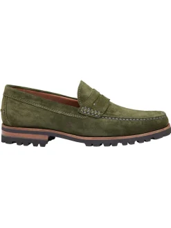 J & M Collection Baldwin Lug Penny in Olive English Suede