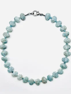 JMNYC Designs Flat Faceted Blue Opal & Natural Blue Zircon Necklace 18"