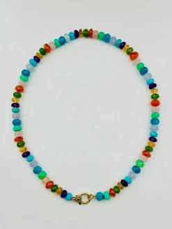 JMNYC Designs Multi Faceted Rondel Necklace With Gold Vermeil Diamond Clasp 18"