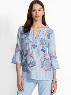 Johnny Was Ruffle Sleeve Blouse in Barine Stripe Bar