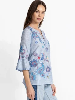 Johnny Was Ruffle Sleeve Blouse in Barine Stripe Bar