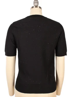Kinross Sequin Short Sleeve Crew in Black