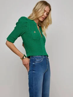 L'Agence Delilah Cropped Cardigan in Kelly Green/Gold Knot