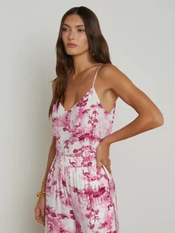 L'Agence Jane Silk Camisole in White/Pink Small Porcelain Toile
