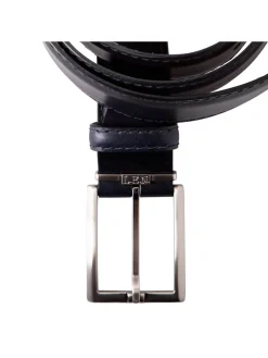 LEN Belts Italian Marbled Calf Belt in Navy with Tonal Stitch