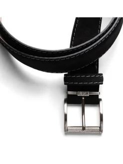 LEN Belts Italian Suede in Black with Grey Stitch