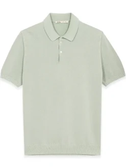 Maurizio Baldassari Garment Dyed Cotton Polo Honeycomb Stitch in Aqua Sky