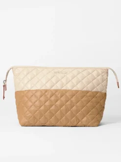 MZ Wallace Large Zoey Cosmetic in Buff/Caramel Oxford