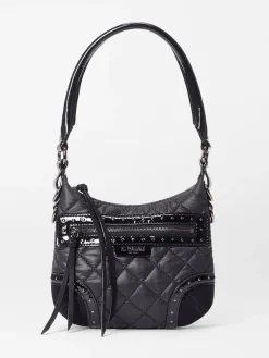 MZ Wallace Mini Multi Stud Crosby Sienna in Black Stud & Suede