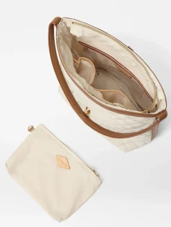 MZ Wallace Small Astor Hobo in Sandshell Oxford With Brown