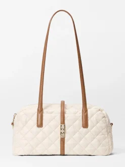 MZ Wallace Small Astor Satchel in Sandshell Oxford With Brown