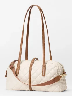 MZ Wallace Small Astor Satchel in Sandshell Oxford With Brown