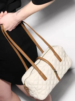 MZ Wallace Small Astor Satchel in Sandshell Oxford With Brown