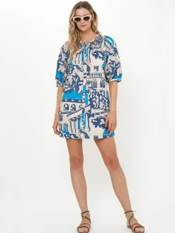 Oliphant Embroidered Button Mini Dress in Roma Blue