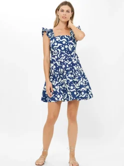 Oliphant Smocked Square Neck Mini Dress in Acadia Navy