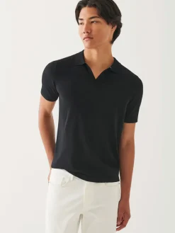 Patrick Assaraf Cotton Cupro Open Polo in Black