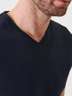Patrick Assaraf Pima Cotton Stretch V-Neck T-Shirt in Midnight