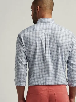 Peter Millar Albert Crown Lite Cotton-Stretch Sport Shirt in Blue Freesia