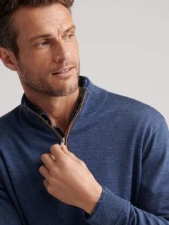Peter Millar Autumn Crest Suede Trim Quarter-Zip in Blue Haze